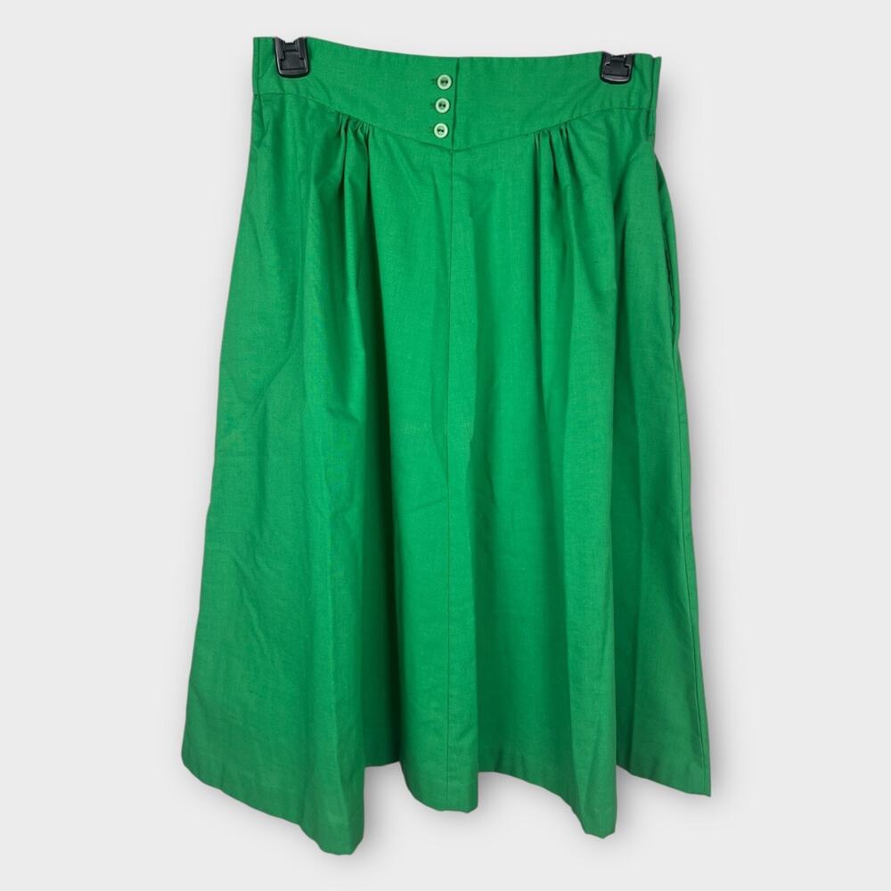 Vintage Malouf‎ 70s green high v waist button detail green woven knee skirt sz 4